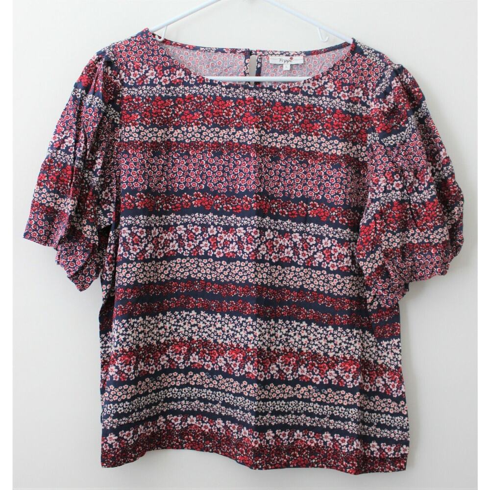 Poppi Blouse Color Red Blue White Size Large NWT